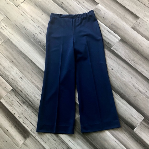 Vintage 70’s Appia Nautical Navy High Rise Pleated Wide Leg Pants w/ Belt - Picture 8 of 10